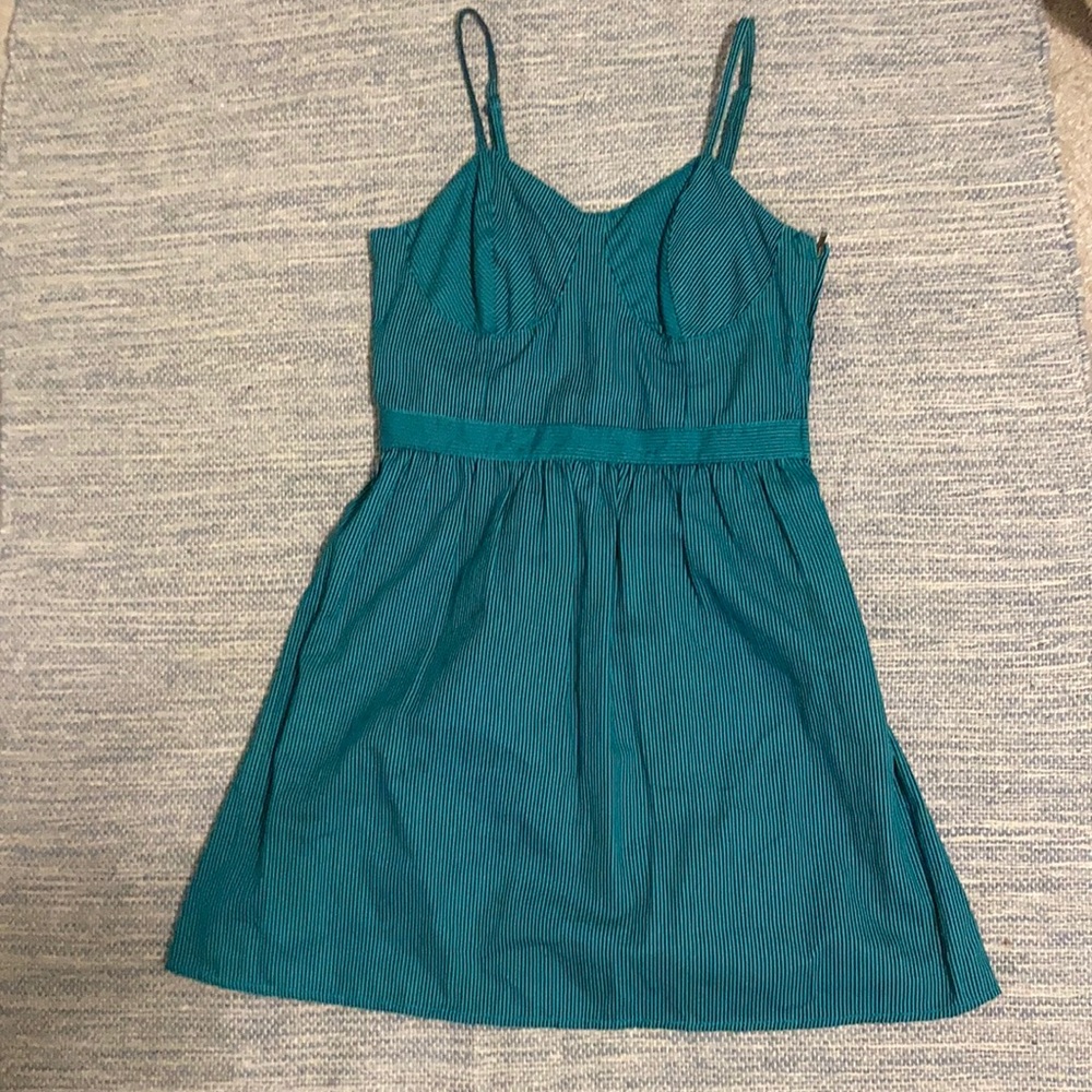 Green and white striped white dress, small
